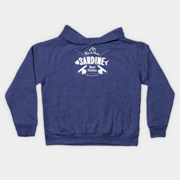 Tim and Sons Sardine Bait and Tackle Kids Hoodie by MindsparkCreative